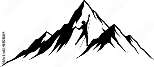 Conquer the peak, achieve your goals: A climber ascends a majestic mountain in silhouette, symbolizing ambition, resilience, and the thrill of adventure