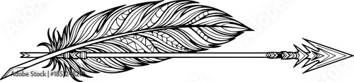 Detailed arrow with feather, vector art for graphic design projects, indigenous symbol for creative uses, native arrow illustration for print and web