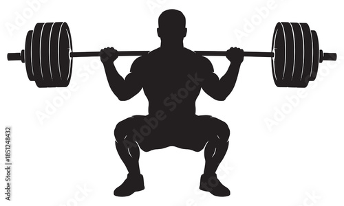 Strong Weightlifter Performing Heavy Barbell Back Squat Silhouette Vector