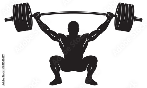 Weightlifter Silhouette Performing Heavy Barbell Back Squat Exercise