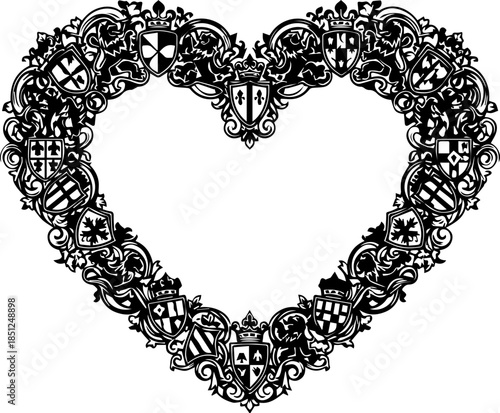 Elegant heraldic heart frame design originally created as vector art, perfect for wedding invitations, love letters, and vintage graphic projects
