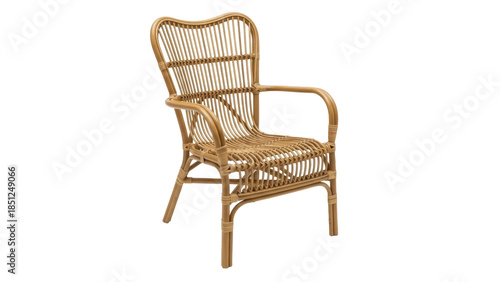 Tableau sur toile Wicker armchair PNG isolated on transparent background, light brown rattan chair