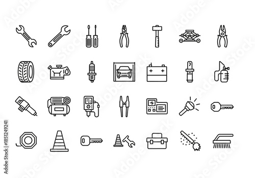 Collection of various tools and equipment icons in black and white