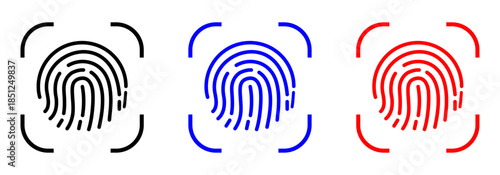 Biometric fingerprint scanner icons set, security access login symbols isolated on transparent background vector