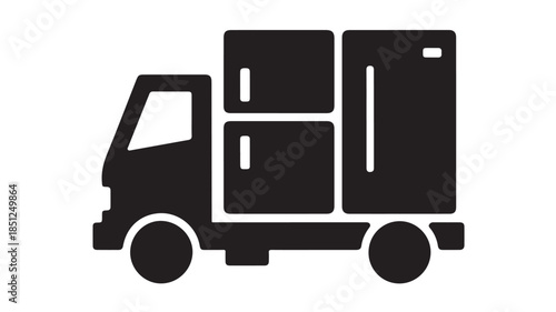 Delivery Truck with Boxes in Simple Flat Design on White Background for Logistics