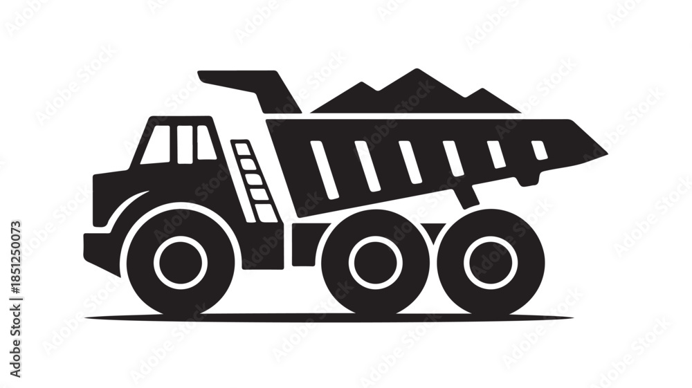 Fototapeta premium Dump Truck with Coal in Simple Silhouette Style with Black Color on White Background for Industrial Illustration