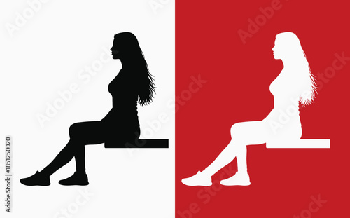 Contrasting silhouettes of a woman sitting on a bench