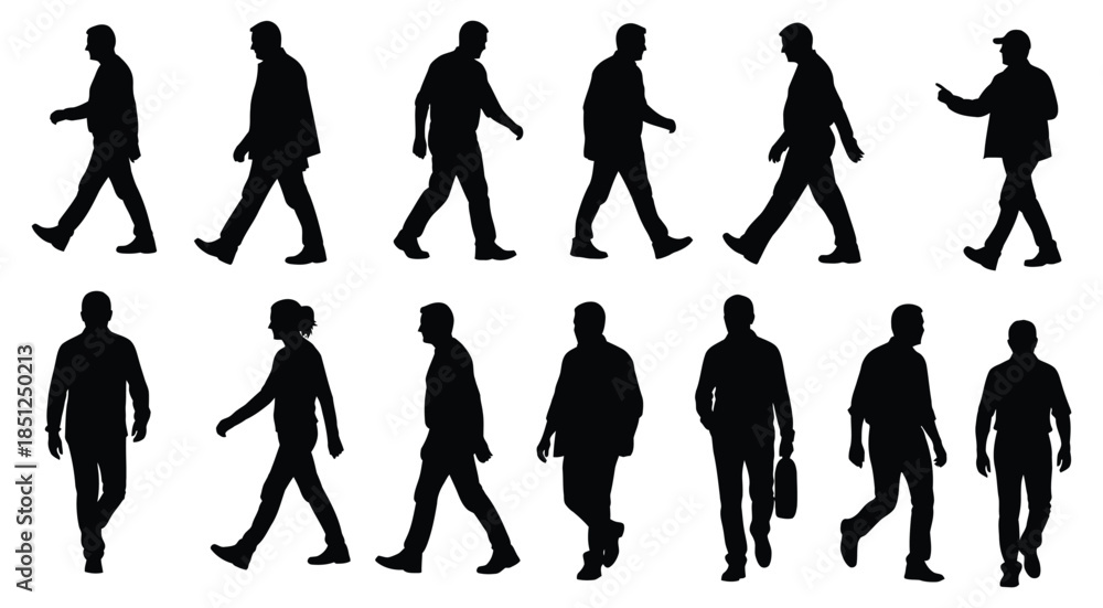 Obraz premium Collection of walking human silhouettes in various poses