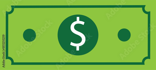 green dollar bill banknote icon with currency symbol for money cash and financial payment illustration isolated background.