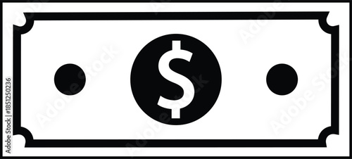 simple black and white dollar bill banknote outline icon with currency symbol for financial and money concepts isolated on white background.