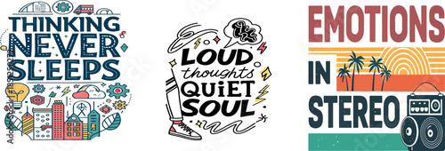 Collection of Three Creative Typographic Illustrations with Motivational and Retro Themes