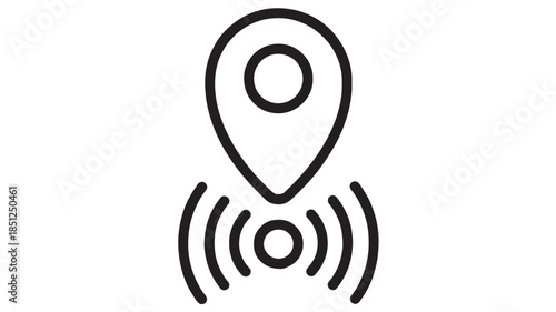 Simple location pin icon with signal waves on transparent background silhouette