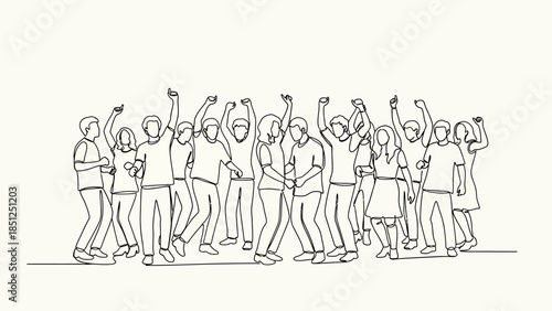 Energetic Group Dancing Line Art Illustration for Celebration and Party