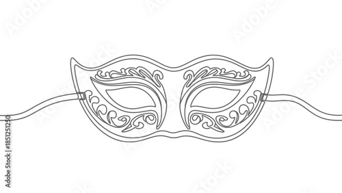 Elegant Masquerade Mask Line Art Drawing for Carnival and Party Designs