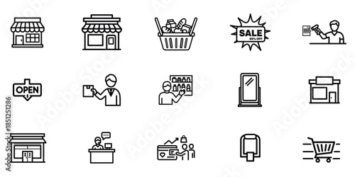 E commerce and retail icons set for online shopping and storefronts