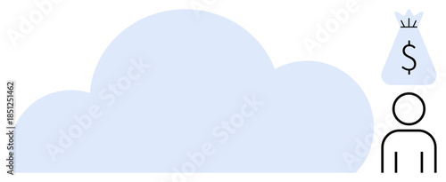 Cloud design with a user icon and money bag representing profit and online data solutions. Ideal for cloud storage, financial technology, virtual services, online business, digital innovation, modern