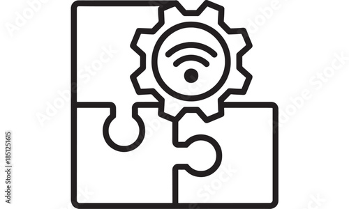Wireless connection within a gear puzzle piece a modern graphic silhouette on transparent background