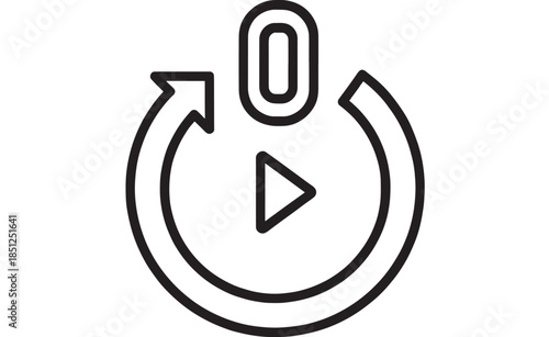 Linear rewind icon with play button circular arrow design on transparent background silhouette