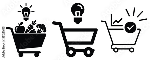 Black silhouette smart food planning modern vector icon set on transparent background