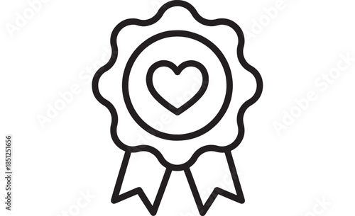 Linear heart award ribbon design element on transparent background silhouette
