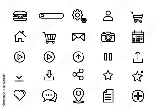 Collection of various icons representing different actions and objects on a white background