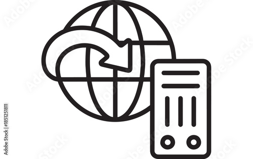 Global network connection with mobile device outline illustration on transparent background silhouette