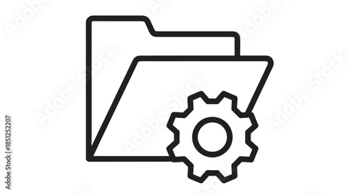 Folder with gear icon representing settings or configuration on transparent background silhouette