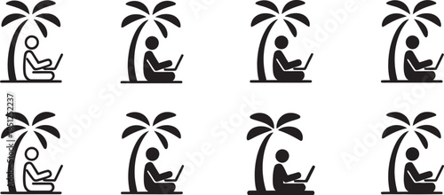 Remote work logo and icon set showcasing remote work life, freelance career, digital nomad lifestyle, productivity tools, home office concepts, technology, and modern business branding