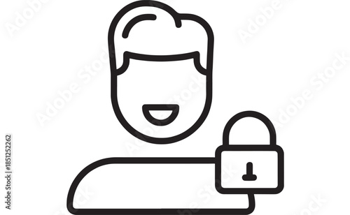 Security icon depicting a man with a padlock on transparent background silhouette