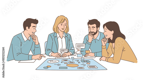 Creative Team Brainstorming Collaborative Strategy Business Meeting Illustration