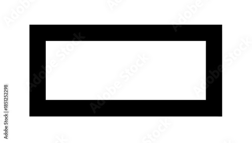 A simple black rectangle outline on a white background, representing a basic geometric shape for design and branding purposes