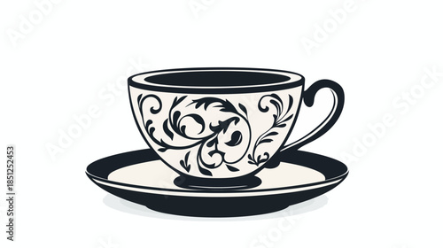 Elegant decorative teacup on a saucer with patterns