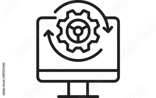 Computer screen with gears and arrows automation concept on transparent background silhouette
