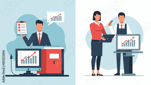 Business Professionals Analyzing Data and Growth Charts for Investment Decisions