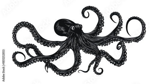 Detailed illustration of an octopus with flowing tentacles