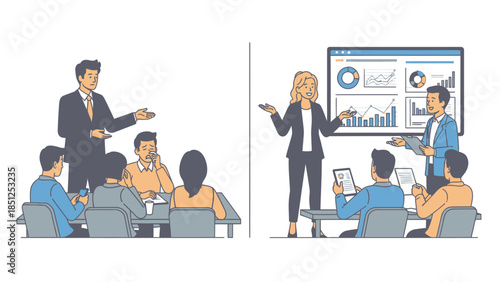 Business Presentation: Two Different Presentation Styles Illustration