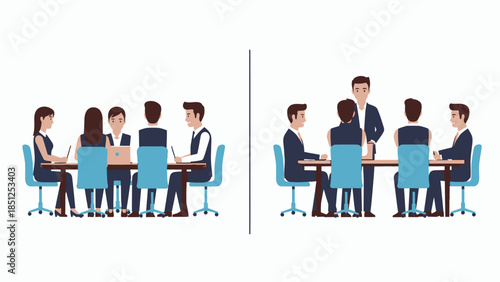 Business Meeting Flat Illustration Teamwork and Presentation Scene