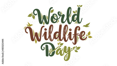 World Wildlife Day decorative lettering with leaves and nature theme  