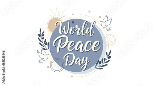 World Peace Day graphic design with doves and decorative elements  