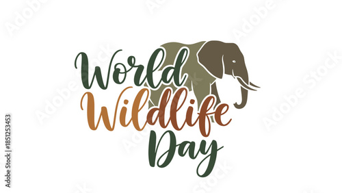 World Wildlife Day illustration with elephant silhouette and typography  
