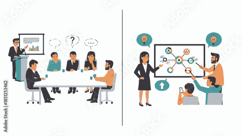Meeting and Discussion Business Conference Vector Art Illustration