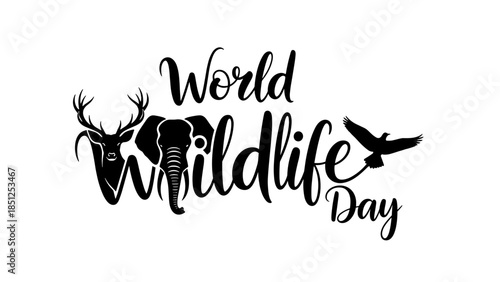 World Wildlife Day typography with animal silhouettes  