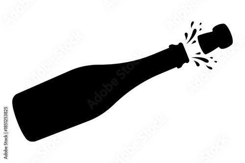 Silhouette icon of a champagne bottle cork popping off with liquid splashing out in celebration