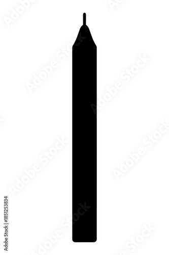 Simple black minimalist icon representing a long slender candle or taper shape isolated on white