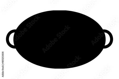 Simple black silhouette of an oval cooking pot or serving dish with small handles icon