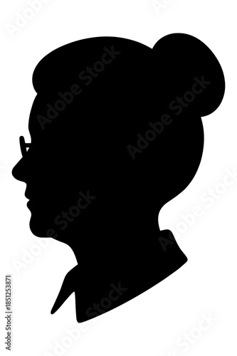 Silhouette profile of an older woman with glasses wearing her hair in a neat bun for professional representation