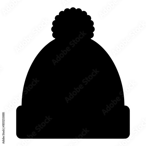 Simple black silhouette icon representing a warm winter knit cap with a pom pom on top