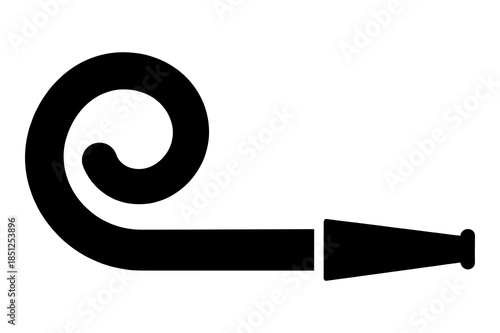 Simple black silhouette icon representing a party blower or noisemaker for celebrations and fun events