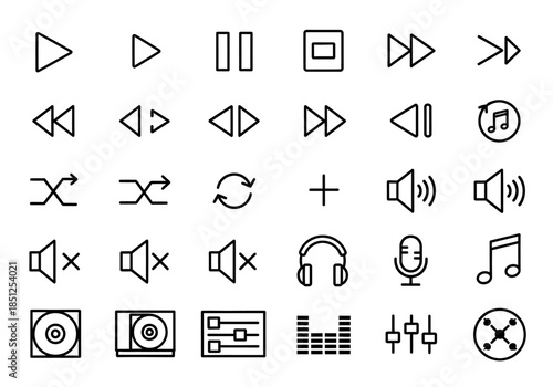 A collection of multimedia control icons displayed on a white background