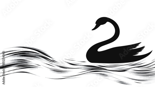 Elegant black swan gliding on serene water waves